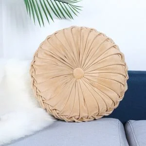 Coussin Rond Velours Beige